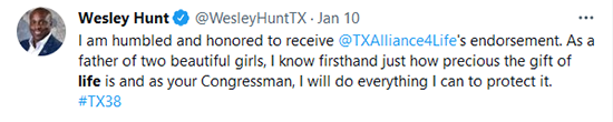 Wesley Hunt tweet